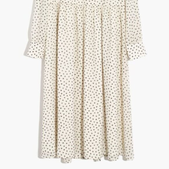 Madewell EUC Women's Smocked Creme Ruffled Chiffon Midi Polka Dot Dress SZ Large - Picture 5 of 13